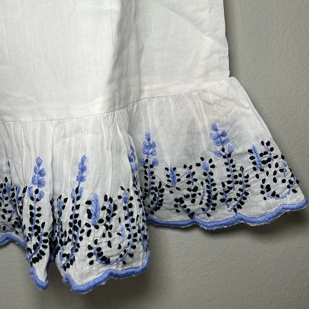RAGA Anthropologie Embroidered Floral Cotton Mini Skirt in White & Purple
